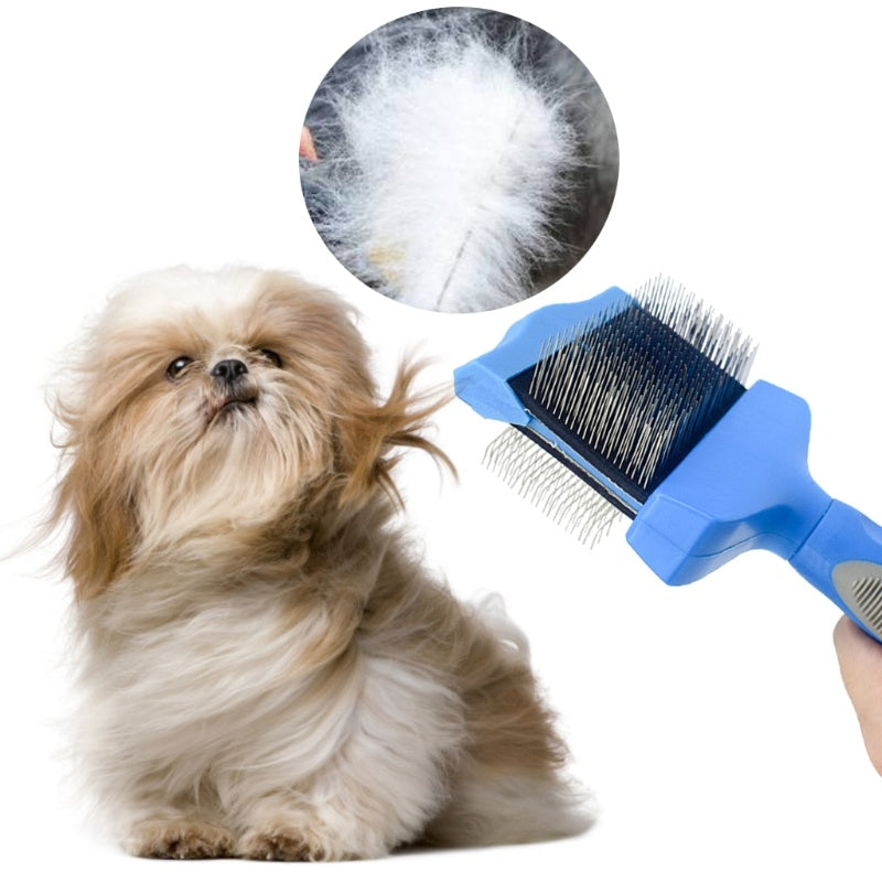HKM-9882941 Double-Sided Stainless Steel Pet Brush for Grooming & Shedding Management - Detangling Tool for Dogs & Cats