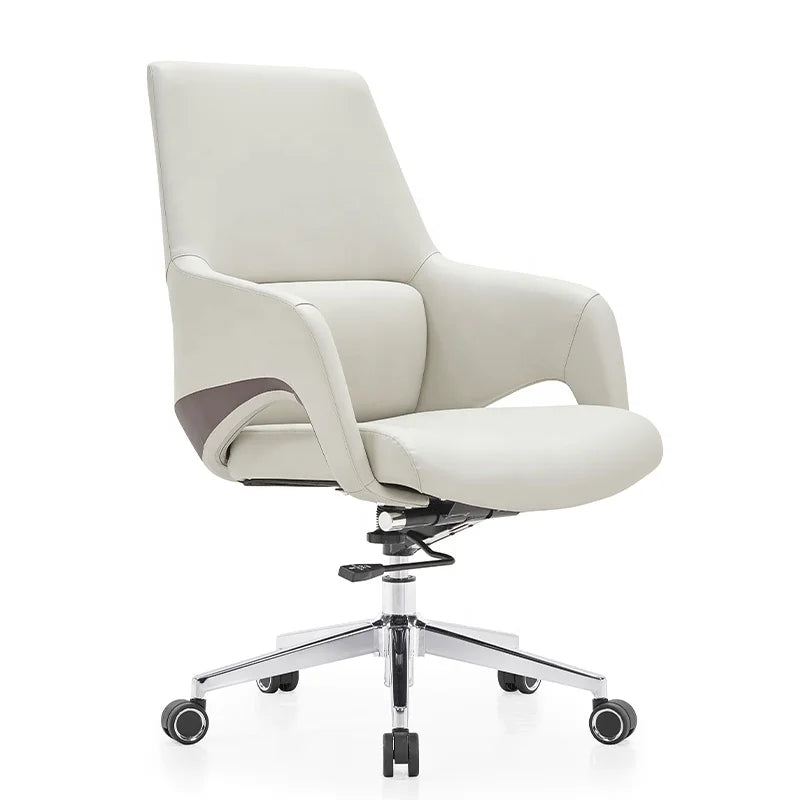 HKM-988307 High Back Ergonomic White Leather Office Executive Chair