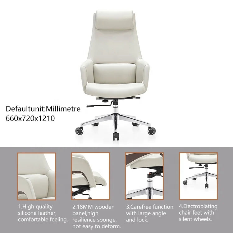 HKM-988307 High Back Ergonomic White Leather Office Executive Chair