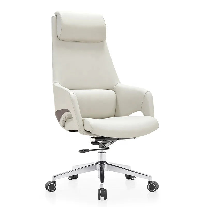 HKM-988307 High Back Ergonomic White Leather Office Executive Chair