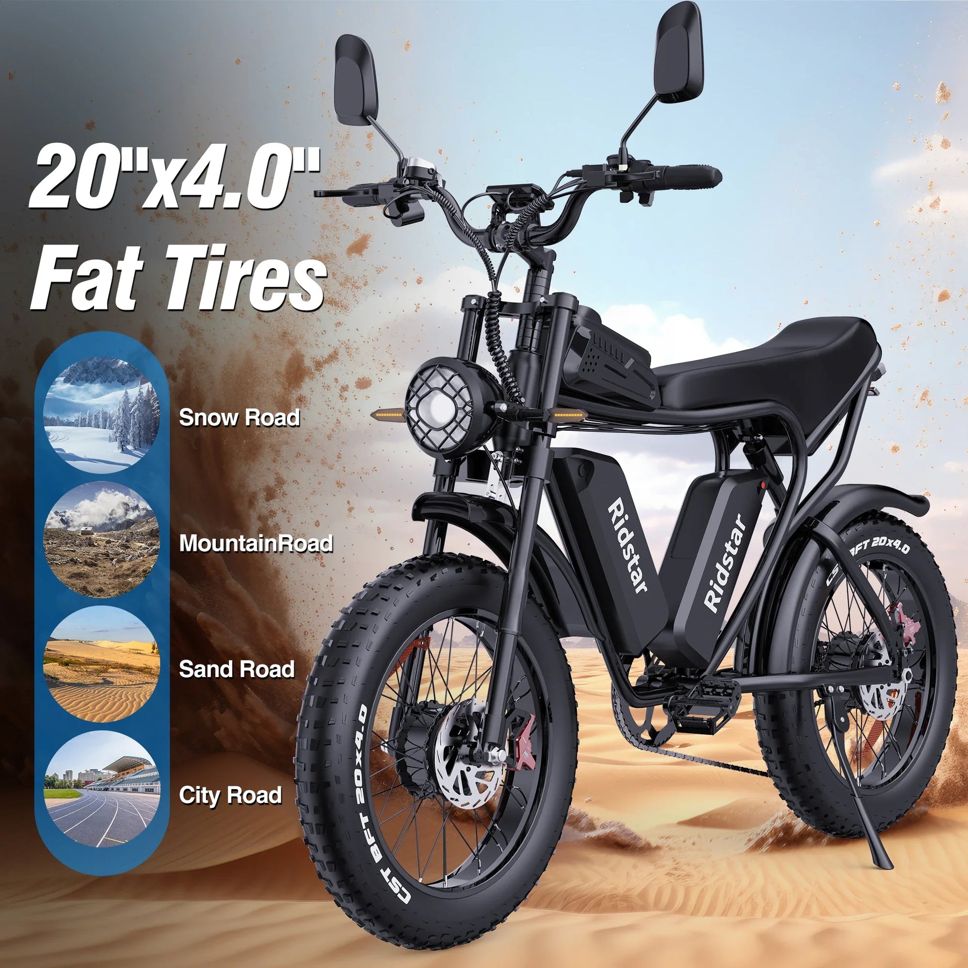 HKM-988371 2000W Dual Battery Mountain Electric Bike with Fat Tires, 7-Speed, and Hydraulic Disc Brakes
