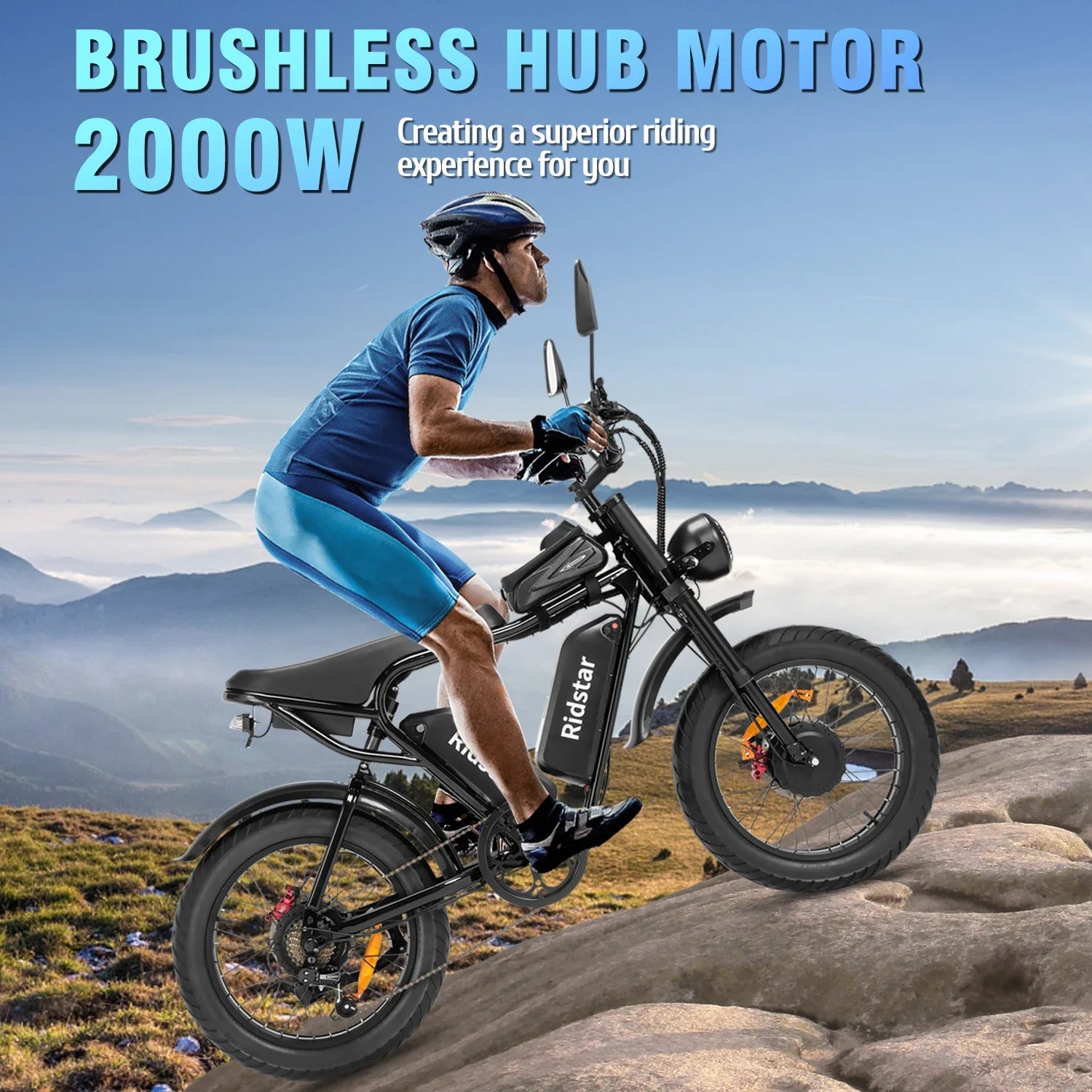 HKM-988371 2000W Dual Battery Mountain Electric Bike with Fat Tires, 7-Speed, and Hydraulic Disc Brakes