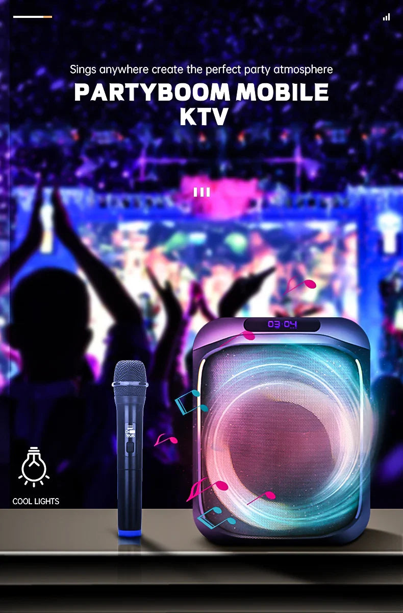 HKM-988435 Portable 6 Inch Wireless Bluetooth Speaker for Outdoor DJ Parties with LED Light