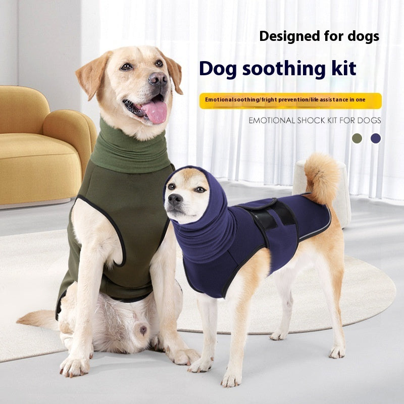 HKM-9885117 Anti-Anxiety Dog Jacket in Army Green and Dark Blue – Soothing Clothing for Pets, Sizes XS to XXXL