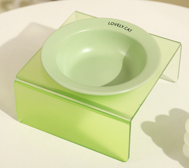 HKM-9885629 Elevated Ceramic Pet Bowl with High Foot Rack - Available in Blue, Yellow, Pink, and Green