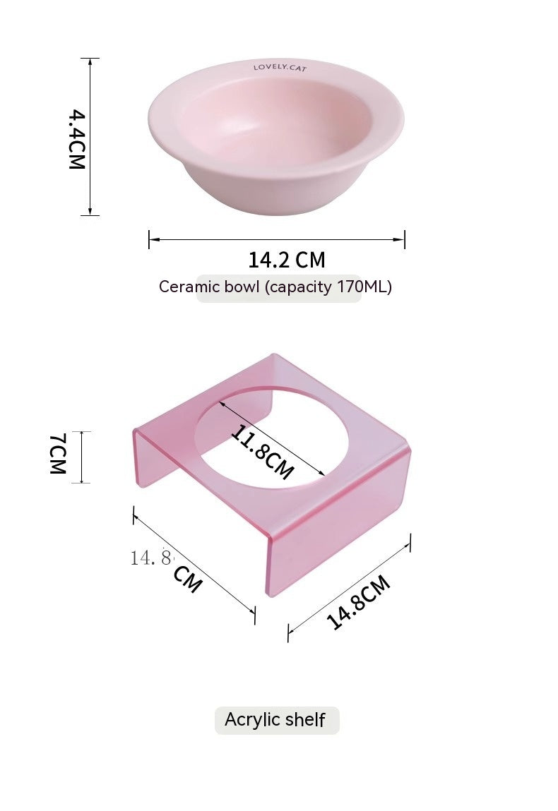 HKM-9885629 Elevated Ceramic Pet Bowl with High Foot Rack - Available in Blue, Yellow, Pink, and Green