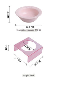 HKM-9885629 Elevated Ceramic Pet Bowl with High Foot Rack - Available in Blue, Yellow, Pink, and Green