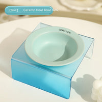 HKM-9885629 Elevated Ceramic Pet Bowl with High Foot Rack - Available in Blue, Yellow, Pink, and Green