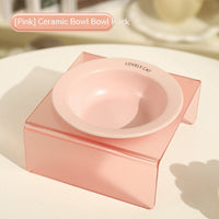 HKM-9885629 Elevated Ceramic Pet Bowl with High Foot Rack - Available in Blue, Yellow, Pink, and Green
