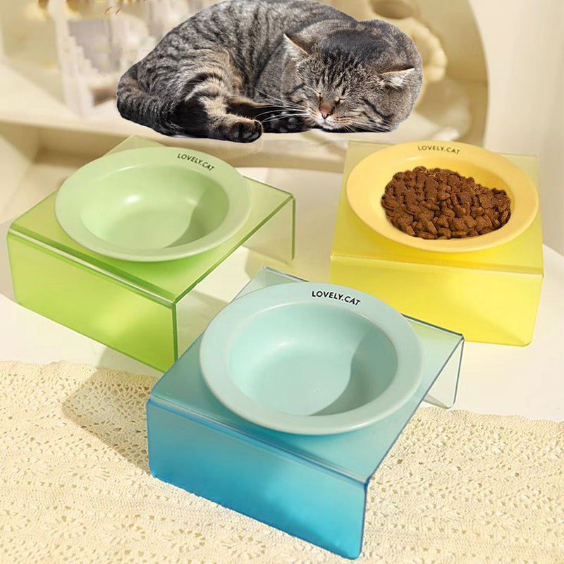 HKM-9885629 Elevated Ceramic Pet Bowl with High Foot Rack - Available in Blue, Yellow, Pink, and Green