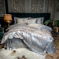 HKM-988755 Elegant Cotton Satin Jacquard Four-Piece Wedding Quilt Cover Set