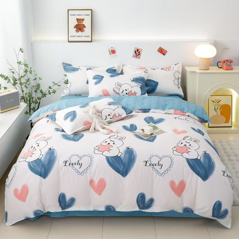 HKM-988755 Washed Cotton Four-Piece Bedding Set with Bed Cover and Pillowcases in Various Sizes