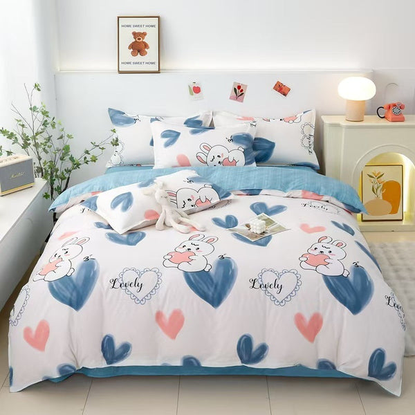 HKM-988755 Washed Cotton Four-Piece Bedding Set with Bed Cover and Pillowcases in Various Sizes