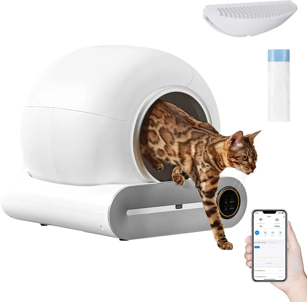 HKM-988883 Automatic Self-Cleaning Cat Litter Box with Odor Control and App Management, 65L Capacity, Suitable for Multiple Cats