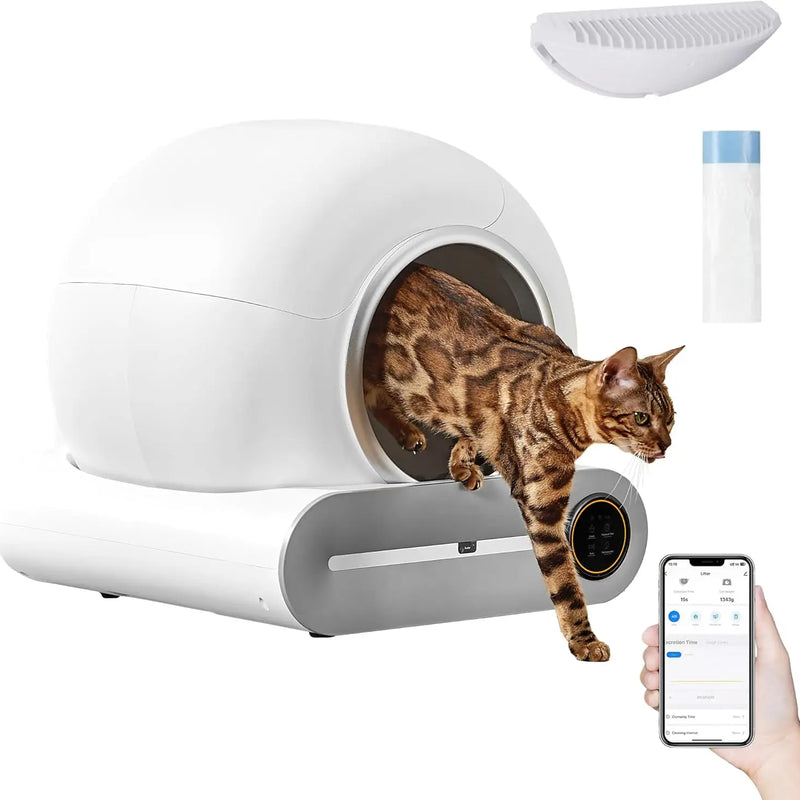 HKM-988883 Automatic Self-Cleaning Cat Litter Box with Odor Control and App Management, 65L Capacity, Suitable for Multiple Cats