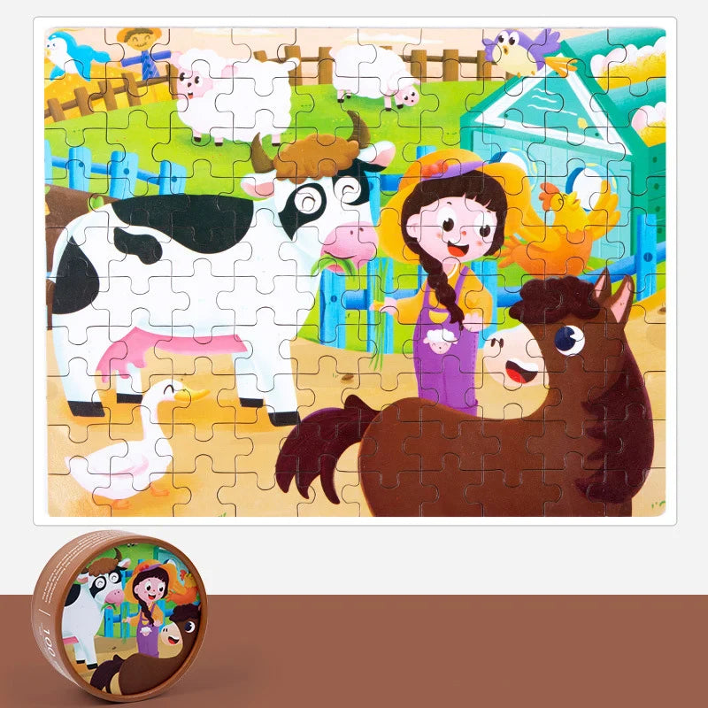HKM-988883 Children's Dinosaur Jigsaw Puzzle - 100 Pieces Cartoon Barrel Puzzle Toy