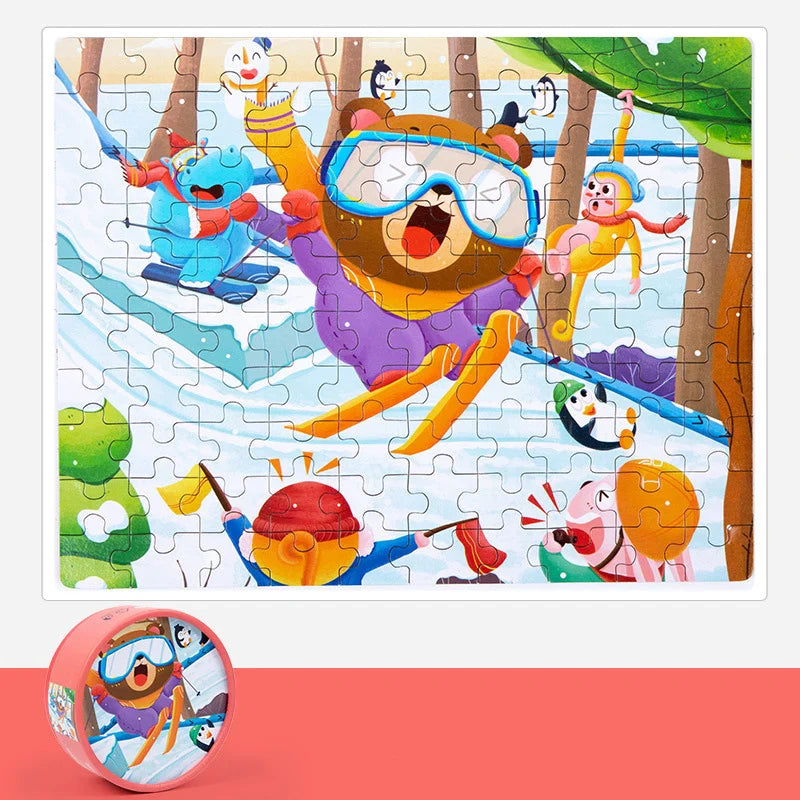 HKM-988883 Children's Dinosaur Jigsaw Puzzle - 100 Pieces Cartoon Barrel Puzzle Toy