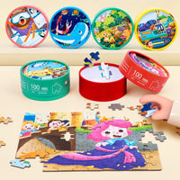 HKM-988883 Children's Dinosaur Jigsaw Puzzle - 100 Pieces Cartoon Barrel Puzzle Toy