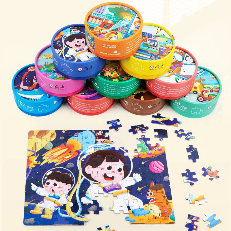 HKM-988883 Children's Dinosaur Jigsaw Puzzle - 100 Pieces Cartoon Barrel Puzzle Toy