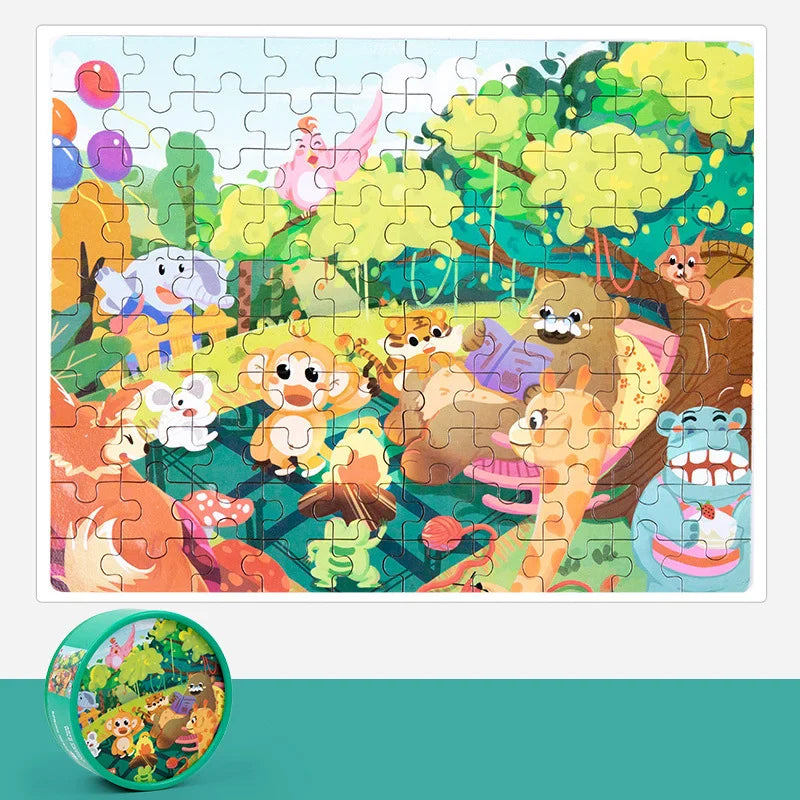 HKM-988883 Children's Dinosaur Jigsaw Puzzle - 100 Pieces Cartoon Barrel Puzzle Toy