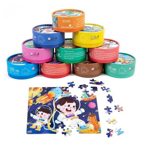 HKM-988883 Children's Dinosaur Jigsaw Puzzle - 100 Pieces Cartoon Barrel Puzzle Toy