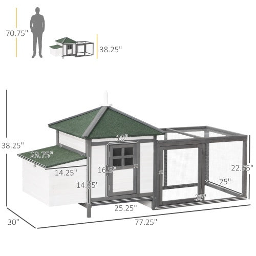HKM-9889085 77" Wooden Chicken Coop with Nesting Box and Removable Tray for Backyard Use