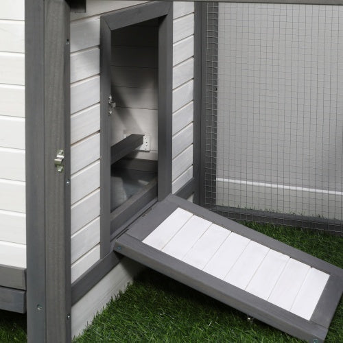 HKM-9889085 77" Wooden Chicken Coop with Nesting Box and Removable Tray for Backyard Use