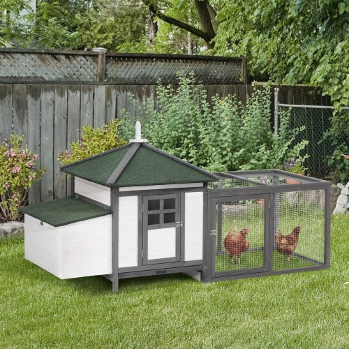 HKM-9889085 77" Wooden Chicken Coop with Nesting Box and Removable Tray for Backyard Use