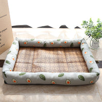 HKM-9889469 Summer Rattan Cat Cooling Mat - Non-Slip Square Nest with Linen Canvas in Multiple Colors