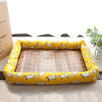 HKM-9889469 Summer Rattan Cat Cooling Mat - Non-Slip Square Nest with Linen Canvas in Multiple Colors