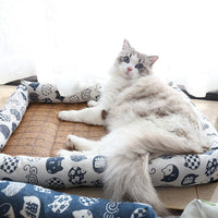 HKM-9889469 Summer Rattan Cat Cooling Mat - Non-Slip Square Nest with Linen Canvas in Multiple Colors
