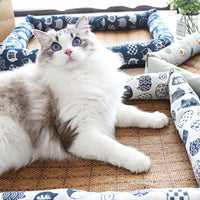 HKM-9889469 Summer Rattan Cat Cooling Mat - Non-Slip Square Nest with Linen Canvas in Multiple Colors