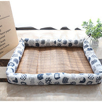 HKM-9889469 Summer Rattan Cat Cooling Mat - Non-Slip Square Nest with Linen Canvas in Multiple Colors