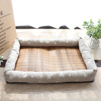 HKM-9889469 Summer Rattan Cat Cooling Mat - Non-Slip Square Nest with Linen Canvas in Multiple Colors