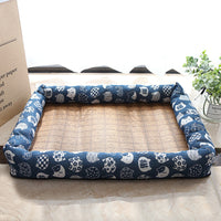 HKM-9889469 Summer Rattan Cat Cooling Mat - Non-Slip Square Nest with Linen Canvas in Multiple Colors