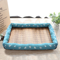 HKM-9889469 Summer Rattan Cat Cooling Mat - Non-Slip Square Nest with Linen Canvas in Multiple Colors