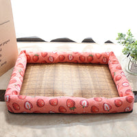 HKM-9889469 Summer Rattan Cat Cooling Mat - Non-Slip Square Nest with Linen Canvas in Multiple Colors