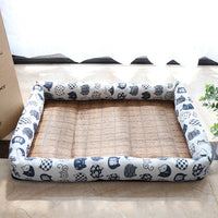 HKM-9889469 Summer Rattan Cat Cooling Mat - Non-Slip Square Nest with Linen Canvas in Multiple Colors