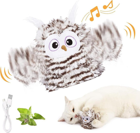 HKM-988947 Rechargeable Automatic Cat Toy - Interactive Owl with Catnip, Flapping Wings & Melodic Sounds for Indoor Play