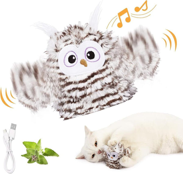 HKM-988947 Rechargeable Automatic Cat Toy - Interactive Owl with Catnip, Flapping Wings & Melodic Sounds for Indoor Play