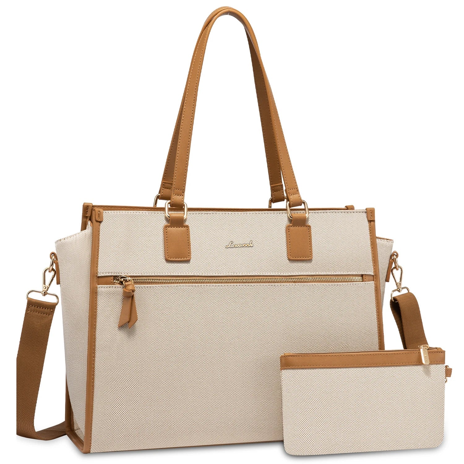 HKM-989139 15.6 Inch Canvas Laptop Tote Bag for Women with Leather Accents Ideal for Office and Business Use