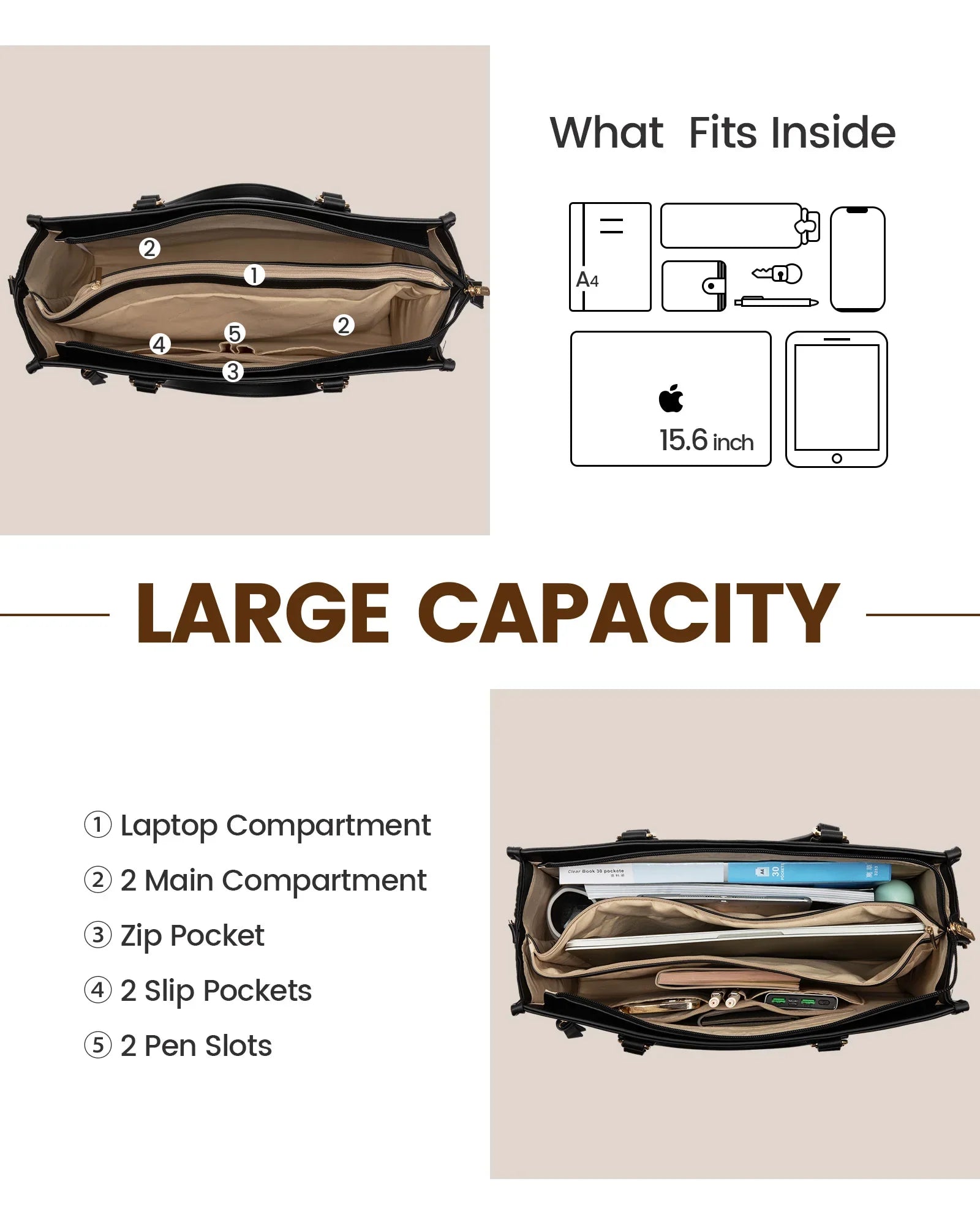 HKM-989139 15.6 Inch Canvas Laptop Tote Bag for Women with Leather Accents Ideal for Office and Business Use