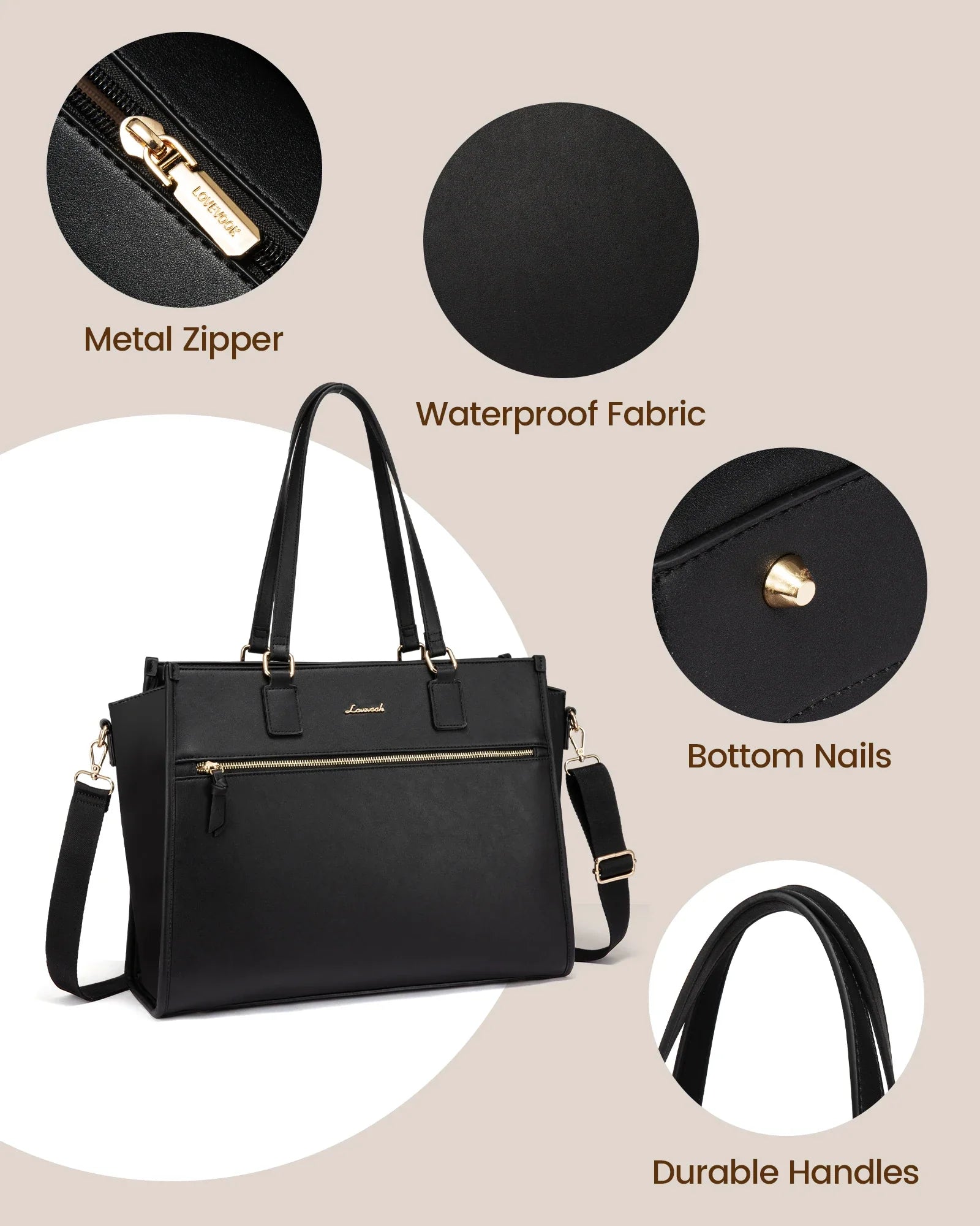HKM-989139 15.6 Inch Canvas Laptop Tote Bag for Women with Leather Accents Ideal for Office and Business Use