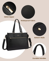 HKM-989139 15.6 Inch Canvas Laptop Tote Bag for Women with Leather Accents Ideal for Office and Business Use