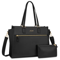 HKM-989139 15.6 Inch Canvas Laptop Tote Bag for Women with Leather Accents Ideal for Office and Business Use