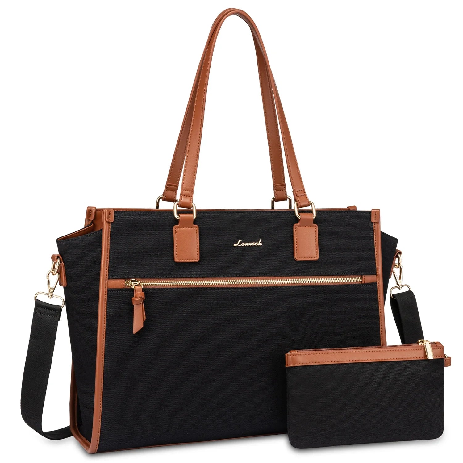 HKM-989139 15.6 Inch Canvas Laptop Tote Bag for Women with Leather Accents Ideal for Office and Business Use