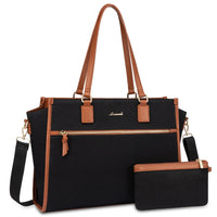 HKM-989139 15.6 Inch Canvas Laptop Tote Bag for Women with Leather Accents Ideal for Office and Business Use