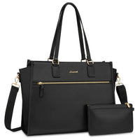 HKM-989139 15.6 Inch Canvas Laptop Tote Bag for Women with Leather Accents Ideal for Office and Business Use