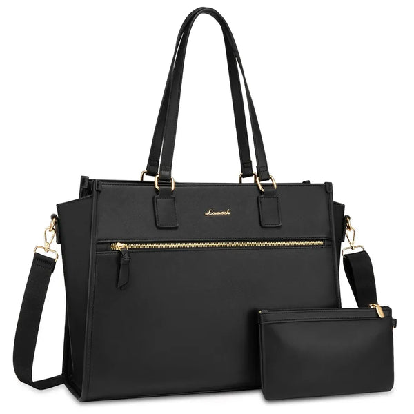 HKM-989139 15.6 Inch Canvas Laptop Tote Bag for Women with Leather Accents Ideal for Office and Business Use