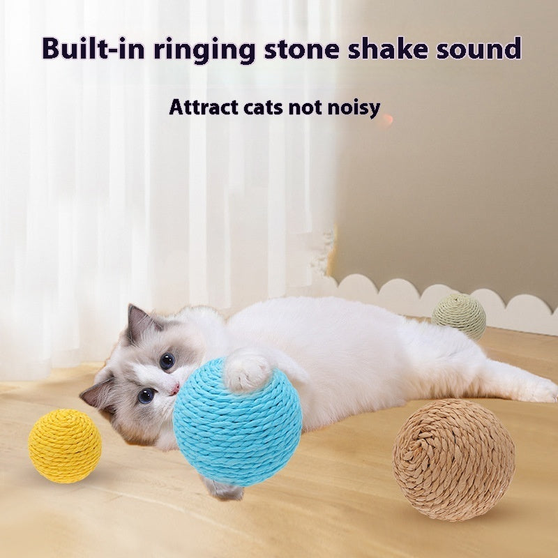 HKM-9892029 Sisal Ball Cat Toy for Stress Relief - Colorful, 8CM Paper String Design